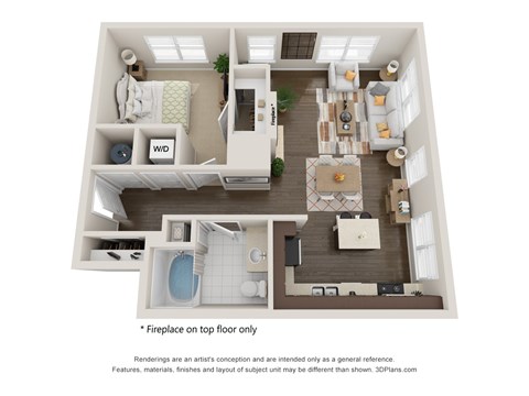 Floor plan for 1 bed, 1 bath, 840 sqft